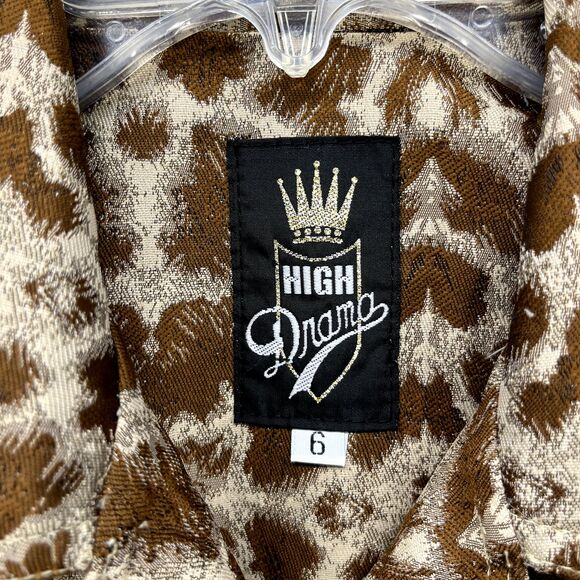 High Drama Vest Women 6 Brown Sleeveless Pockets Button Animal Print - Picture 11 of 16